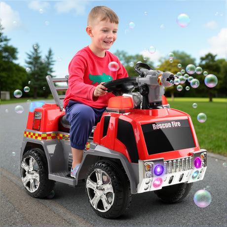 Kids Electric Ride On Fire Truck 6V Red