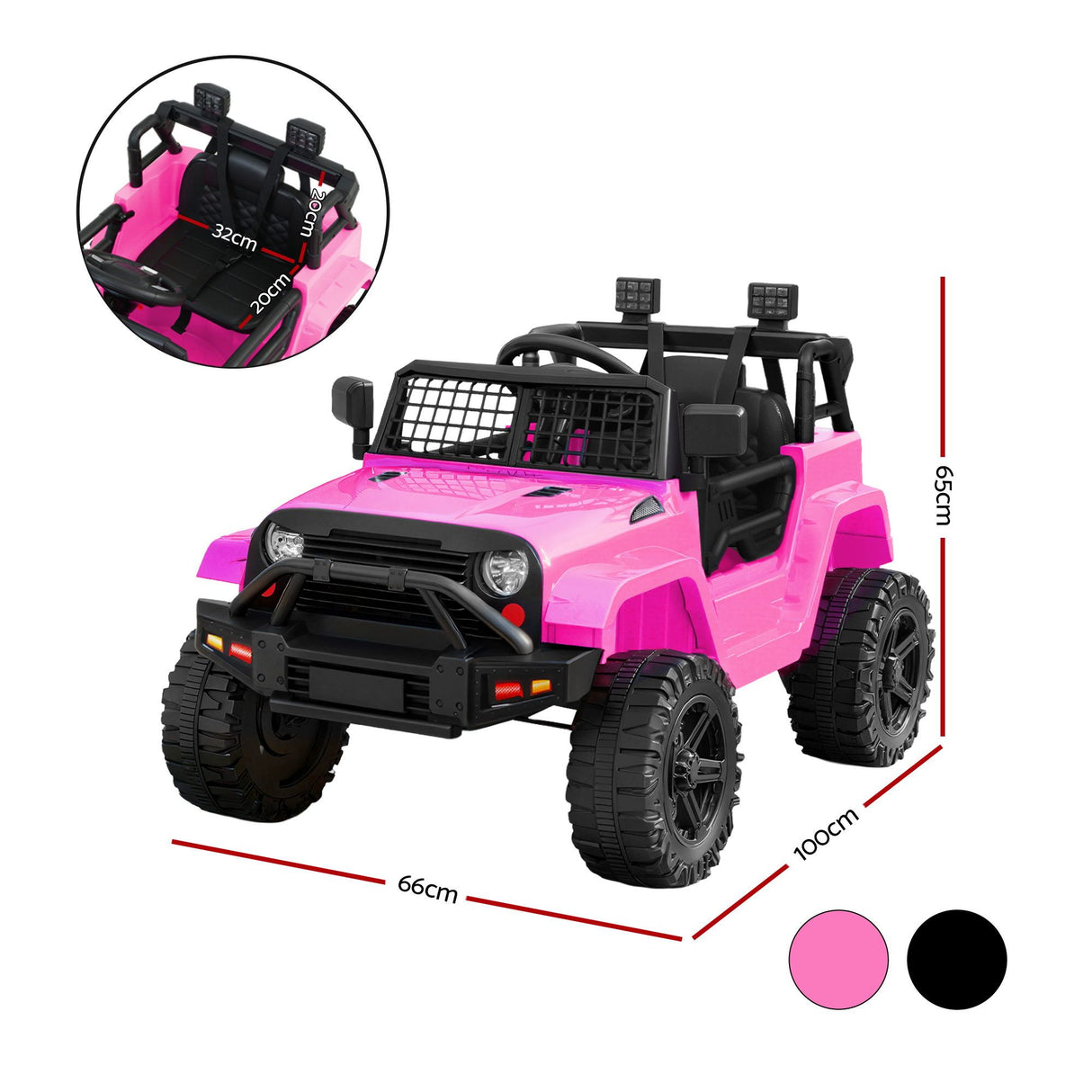 Silverstone Kids Ride On Car, 12V Off Road, Black Pink 2pcs