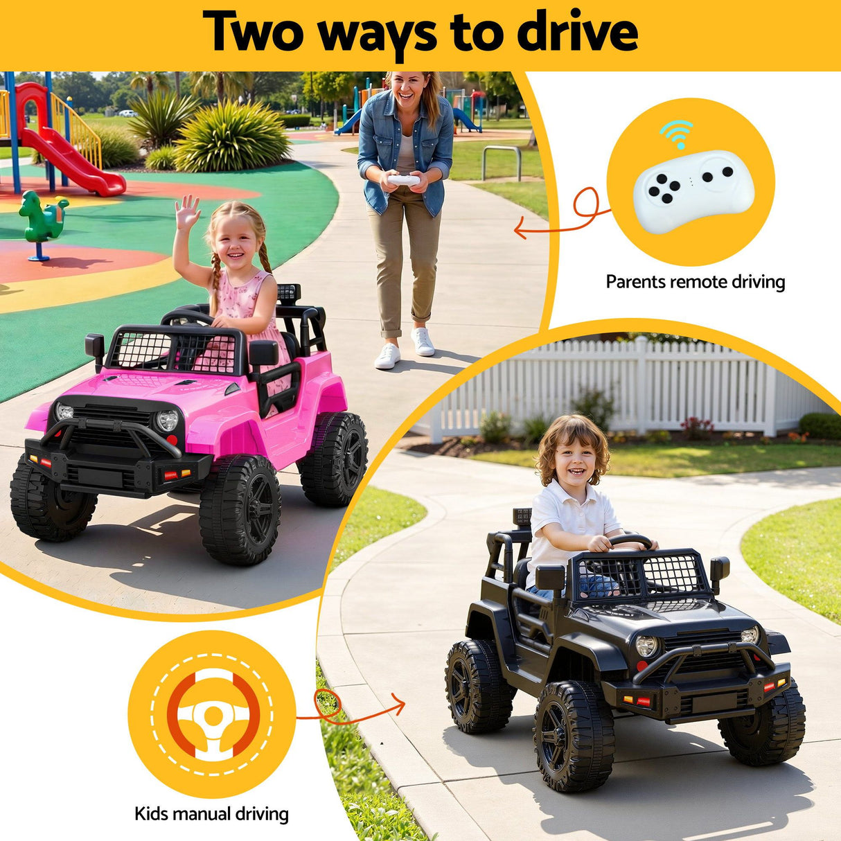 Silverstone Kids Ride On Car, 12V Off Road, Black Pink 2pcs