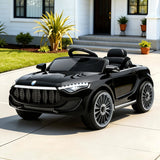 Black 12V electric ride on car for kids with LED headlights