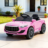 Pink 12V electric ride on car for kids with LED headlights