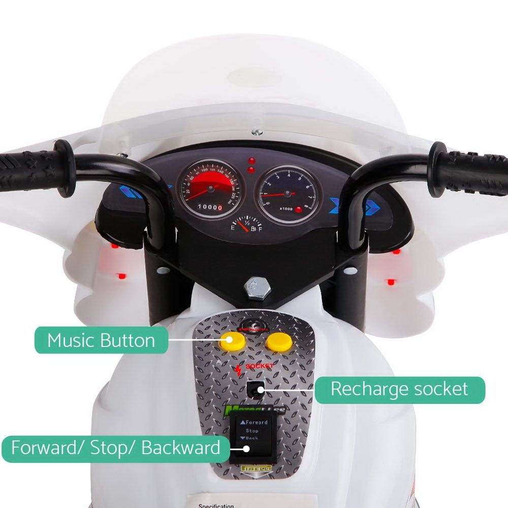 Mascardi Kids Electric Ride On Police Motorcycle, 6V, White