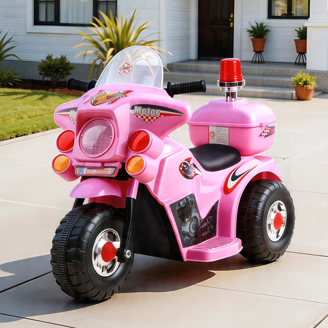 Kids Electric Ride On Police Motorcycle 6V Pink