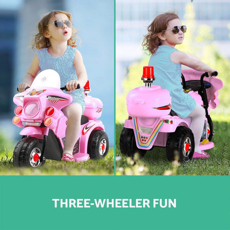 Kids Electric Ride On Police Motorcycle 6V Pink