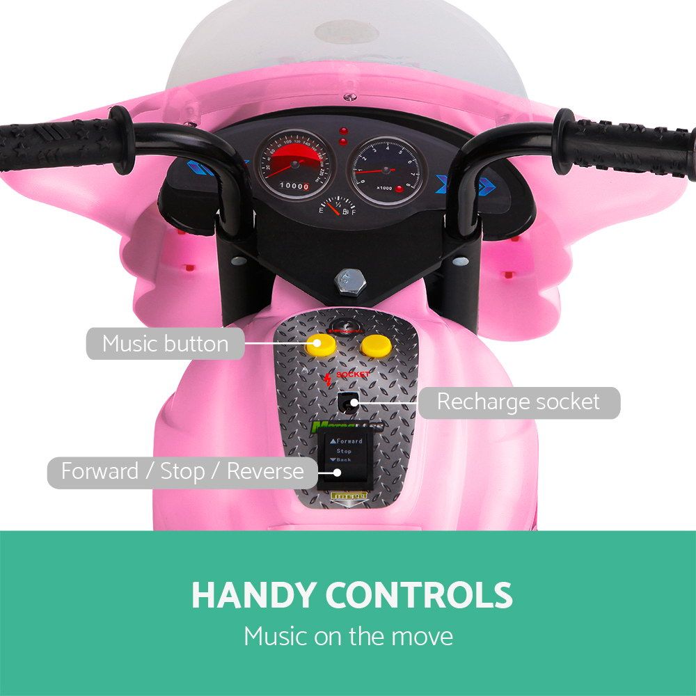 Kids Electric Ride On Police Motorcycle 6V Pink