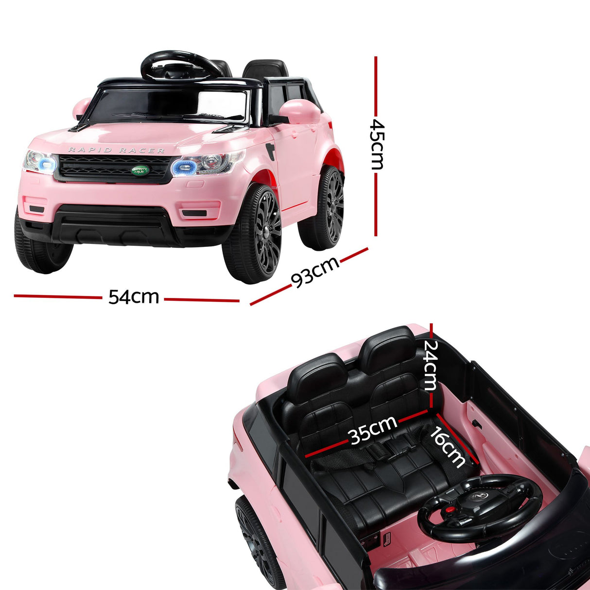 Goodwood Kids Ride On Car, 6V Electric, Black Pink 2pcs