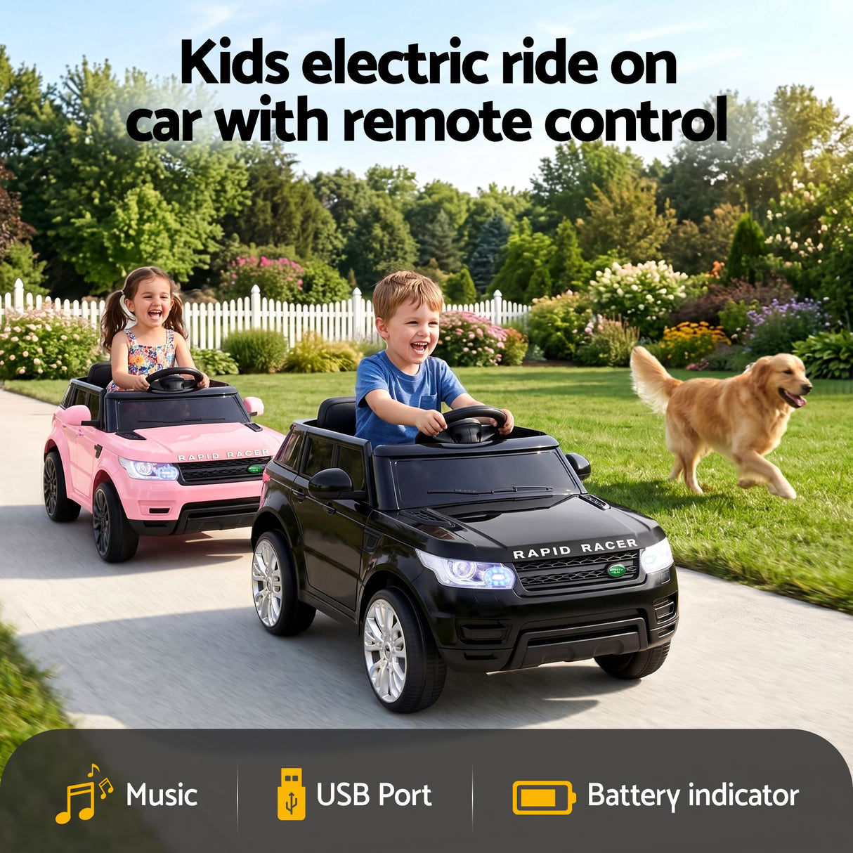 Goodwood Kids Ride On Car, 6V Electric, Black Pink 2pcs