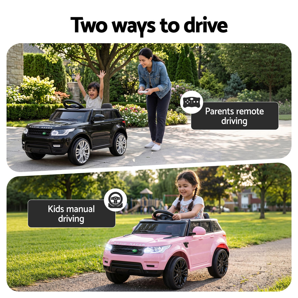 Goodwood Kids Ride On Car, 6V Electric, Black Pink 2pcs