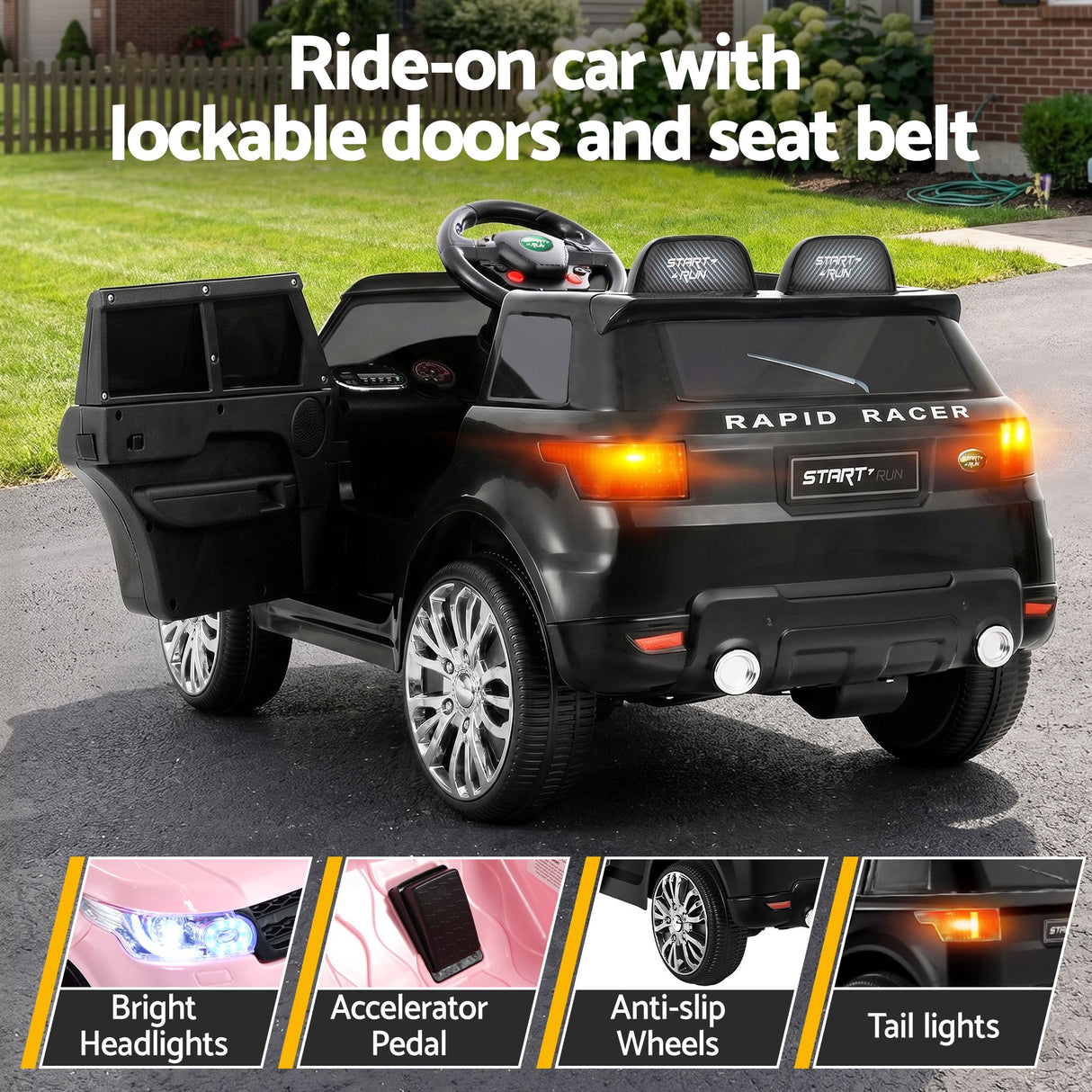 Goodwood Kids Ride On Car, 6V Electric, Black Pink 2pcs