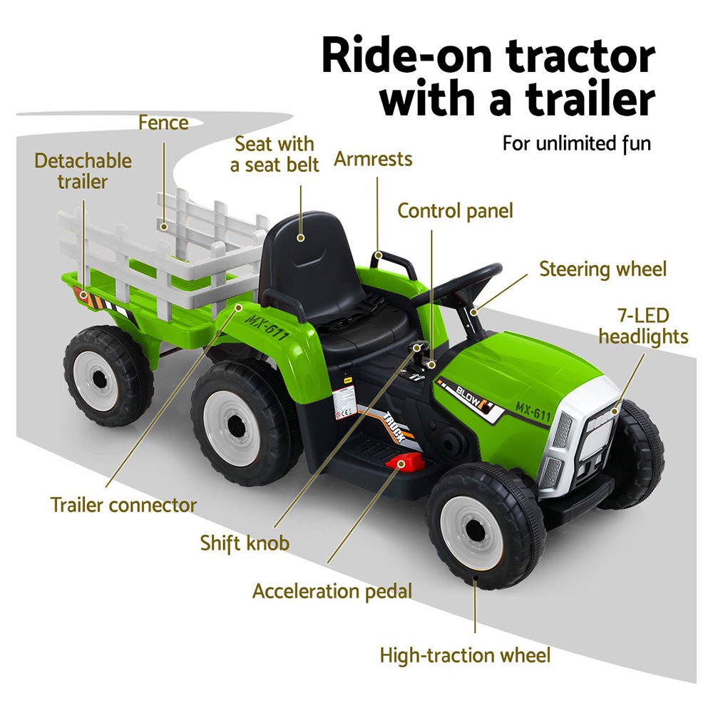 Colerne Kids Ride On Tractor, 12V Electric