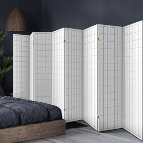 Xian white 8 panel room divider screen in a large open plan room