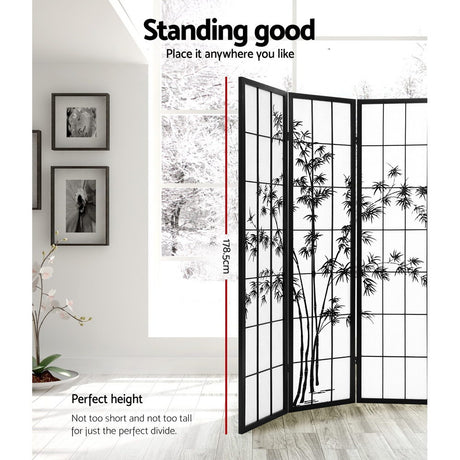 Artiss 4-Panel Bamboo Room Divider Screen — 174x179cm, Black and White — Allure Home Collections
