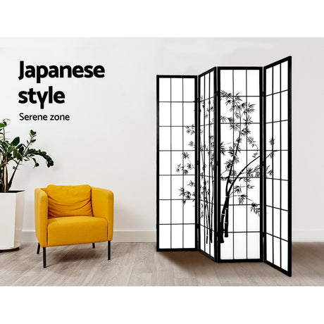 Artiss 4-Panel Bamboo Room Divider Screen — 174x179cm, Black and White — Allure Home Collections