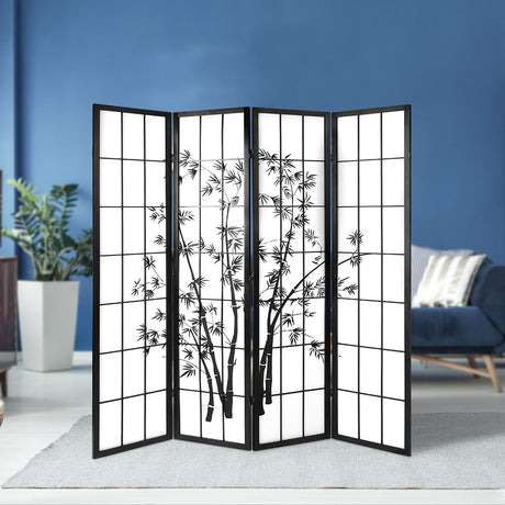 Artiss 4-Panel Bamboo Room Divider Screen — 174x179cm, Black and White — Allure Home Collections