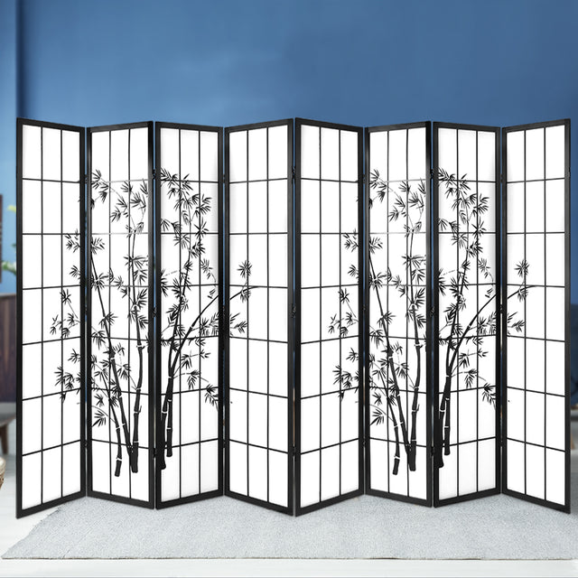 Artiss 8-Panel Bamboo Room Divider Screen — 348x179cm, Black and White — Allure Home Collections
