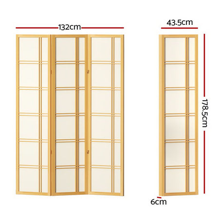 Artiss NOVA 3-Panel Natural Wood Room Divider — 132x178.5cm — Allure Home Collections