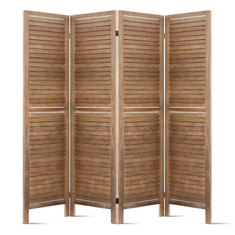 Artiss 4-Panel Louvered Folding Room Divider — Paulownia Wood, Brown or White — Allure Home Collections