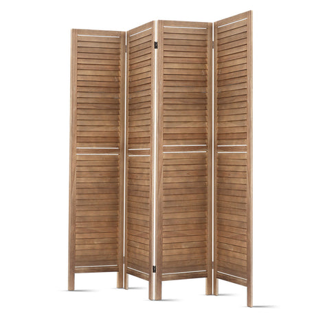 Artiss 4-Panel Louvered Folding Room Divider — Paulownia Wood, Brown or White — Allure Home Collections