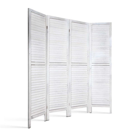 Artiss 4-Panel Louvered Folding Room Divider — Paulownia Wood, Brown or White — Allure Home Collections