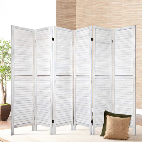 Artiss 6-Panel Louvered White Room Divider Screen — 245x170cm — Allure Home Collections