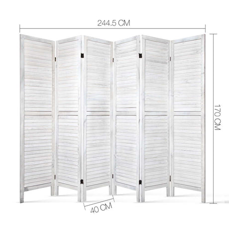 Artiss 6-Panel Louvered White Room Divider Screen — 245x170cm — Allure Home Collections