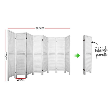 Artiss 8-Panel Louver Folding Room Divider — 326x170cm, White or Oak — Allure Home Collections