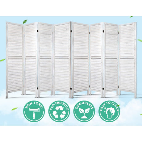 Artiss 8-Panel Louver Folding Room Divider — 326x170cm, White or Oak — Allure Home Collections