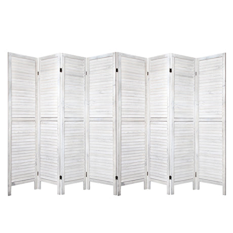 Artiss 8-Panel Louver Folding Room Divider — 326x170cm, White or Oak — Allure Home Collections