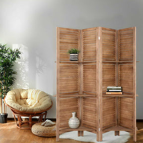 Marlo 4 Panel Shelf Room Divider Screen, Oak