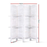 Artiss 4-Panel Folding Room Divider with Built-In Shelf — White or Oak — Allure Home Collections