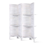 Artiss 4-Panel Folding Room Divider with Built-In Shelf — White or Oak — Allure Home Collections