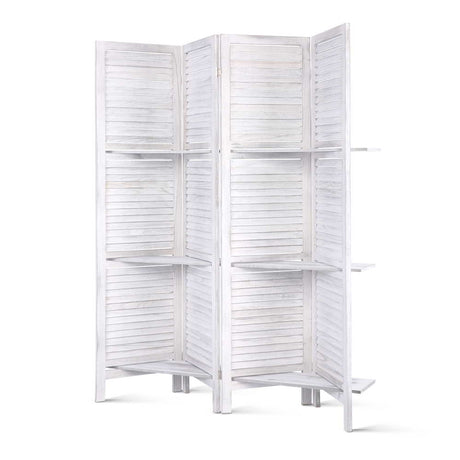 Artiss 4-Panel Folding Room Divider with Built-In Shelf — White or Oak — Allure Home Collections