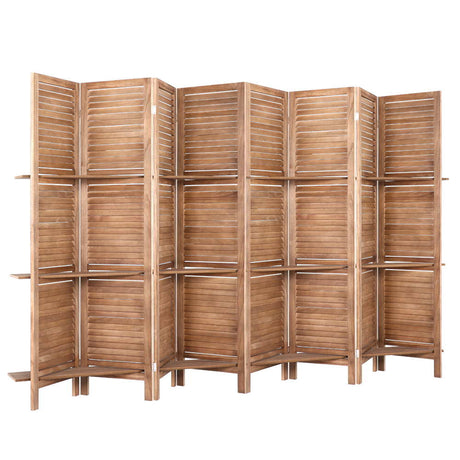 Artiss 8-Panel Freestanding Room Divider with Shelf — 326x170cm, Oak or White — Allure Home Collections