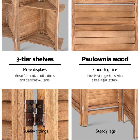 Artiss 8-Panel Freestanding Room Divider with Shelf — 326x170cm, Oak or White — Allure Home Collections
