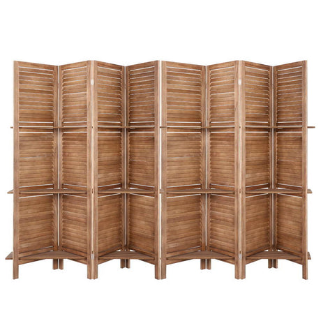 Artiss 8-Panel Freestanding Room Divider with Shelf — 326x170cm, Oak or White — Allure Home Collections
