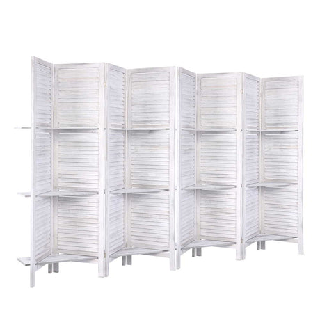 Artiss 8-Panel Freestanding Room Divider with Shelf — 326x170cm, Oak or White — Allure Home Collections