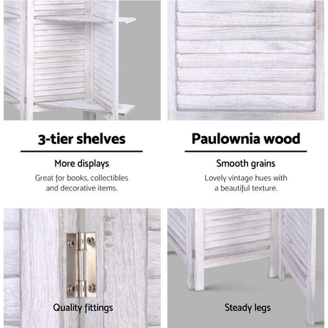 Artiss 8-Panel Freestanding Room Divider with Shelf — 326x170cm, Oak or White — Allure Home Collections