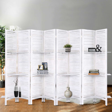 Marlo 8 Panel Shelf Room Divider Screen, White view 7