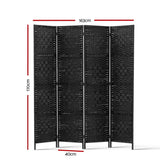 Artiss 4-Panel Woven Room Divider — 163x170cm, Black, White, or Natural — Allure Home Collections