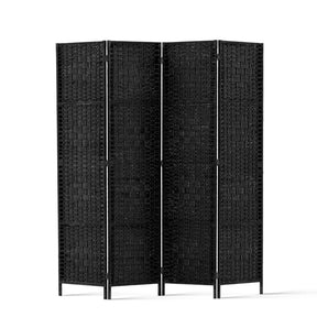 Zhuhai woven 4 panel room divider screen in poplar wood in a bedroom