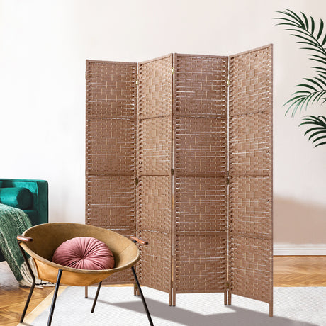 Artiss 4-Panel Woven Room Divider — 163x170cm, Black, White, or Natural — Allure Home Collections