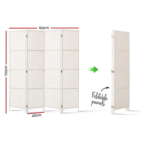 Artiss 4-Panel Woven Room Divider — 163x170cm, Black, White, or Natural — Allure Home Collections