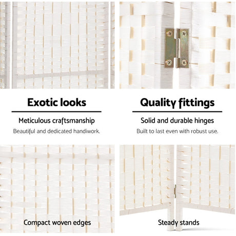 Artiss 4-Panel Woven Room Divider — 163x170cm, Black, White, or Natural — Allure Home Collections