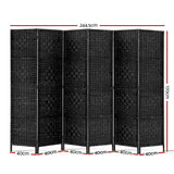 Artiss 6-Panel Woven Room Divider — 245x170cm, Natural or Black — Allure Home Collections
