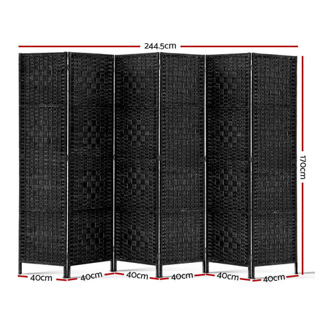Artiss 6-Panel Woven Room Divider — 245x170cm, Natural or Black — Allure Home Collections