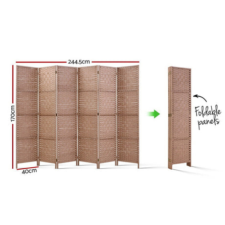 Artiss 6-Panel Woven Room Divider — 245x170cm, Natural or Black — Allure Home Collections