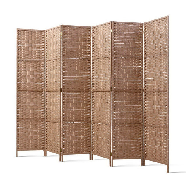 Artiss 6-Panel Woven Room Divider — 245x170cm, Natural or Black — Allure Home Collections