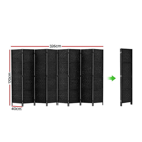 Artiss 8-Panel Woven Folding Room Divider — 326x170cm, Black, White, or Natural — Allure Home Collections