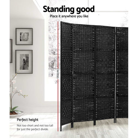 Artiss 8-Panel Woven Folding Room Divider — 326x170cm, Black, White, or Natural — Allure Home Collections