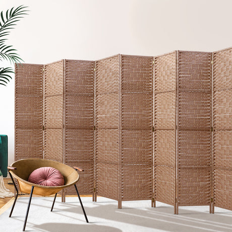 Artiss 8-Panel Woven Folding Room Divider — 326x170cm, Black, White, or Natural — Allure Home Collections